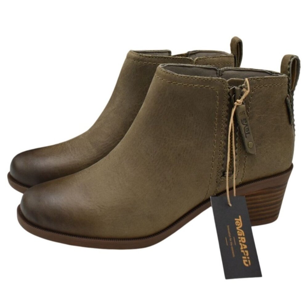 Teva Women Size 9 Anaya Side Zip Desert Taupe Leather Waterproof Booties Boots